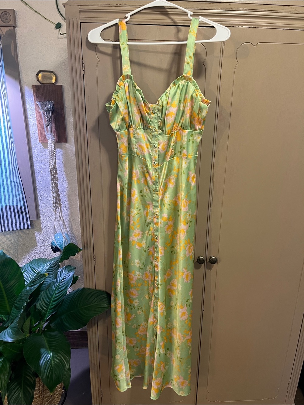 ASOS Green Floral Satin Maxi Dress